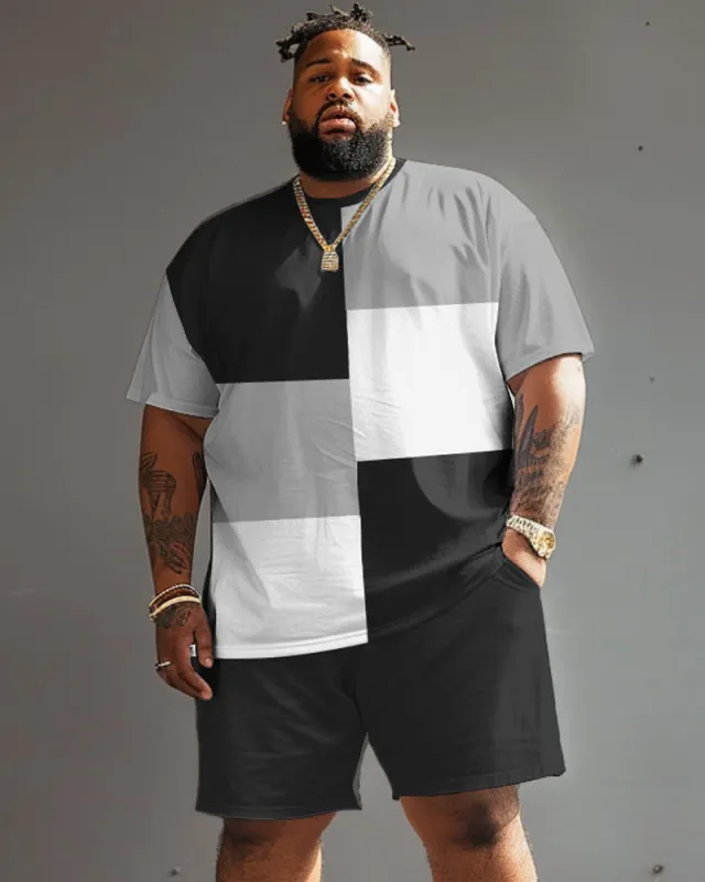 Street Casual Black And White Gray Color Block Print Large Men's Set sold by Biggmans