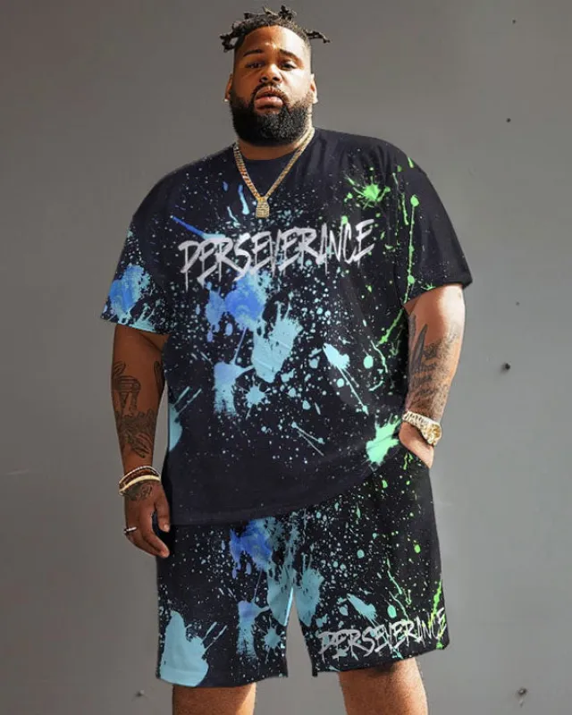 Street Hip Hop Colorful Letter Print Large Men's Set sold by Biggmans
