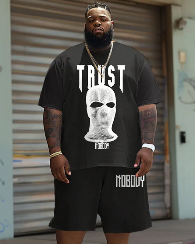 Men's Plus Size Casual Masked Headgear Trust Nobody Alphabet Print T-Shirt Shorts Suit sold by Biggmans