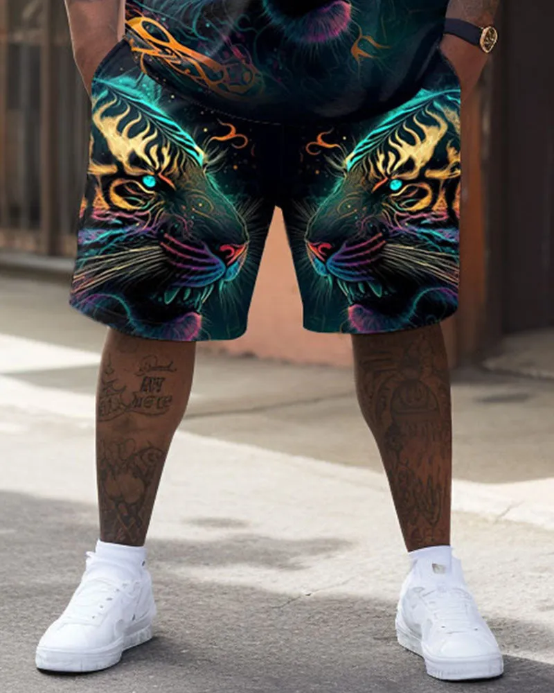 Men's Plus Size Street Casual Color Painting Tiger Print T-Shirt Shorts Suit sold by Biggmans product image thumbnail 3