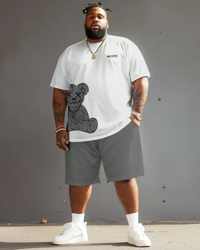 Men's Plus Size Funny Gray Brown Bear T-Shirt Shorts Suit sold by Biggmans