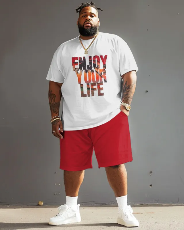 Men's Plus Size Enjoy Your Life T-Shirt Shorts Suit sold by Biggmans