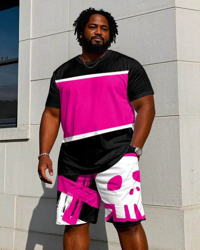Men's Plus Size Street Hip Hop Pink & Black Short Sleeve T-Shirt Shorts Suit made by Biggmans