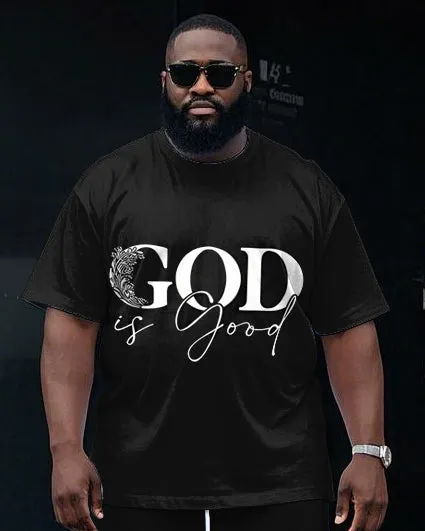 Men's Big and Tall GOD IS GOOD Letter Floral Printed Short Sleeve T-Shirt and Shorts Set sold by Biggmans product image thumbnail 2