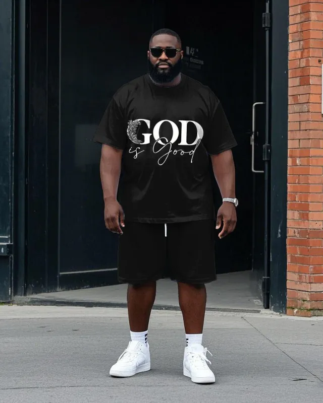 Men's Big and Tall GOD IS GOOD Letter Floral Printed Short Sleeve T-Shirt and Shorts Set sold by Biggmans