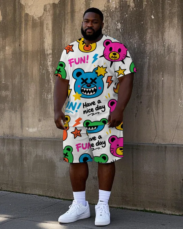 Big Men's Humor Bear Street Fashion Graffiti Style  Short Sleeve T-Shirt Shorts Set sold by Biggmans
