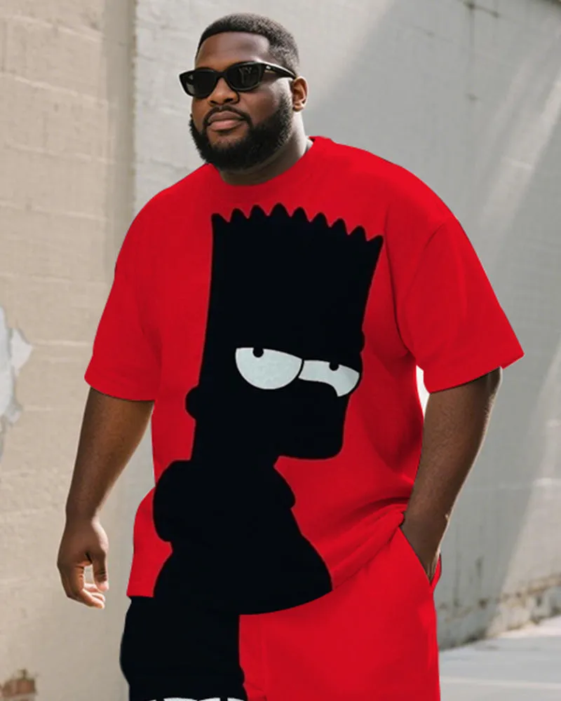 Men's Plus Size Black Red Cartoon Print Short Sleeve T-shirt Shorts Suit sold by Biggmans product image thumbnail 2