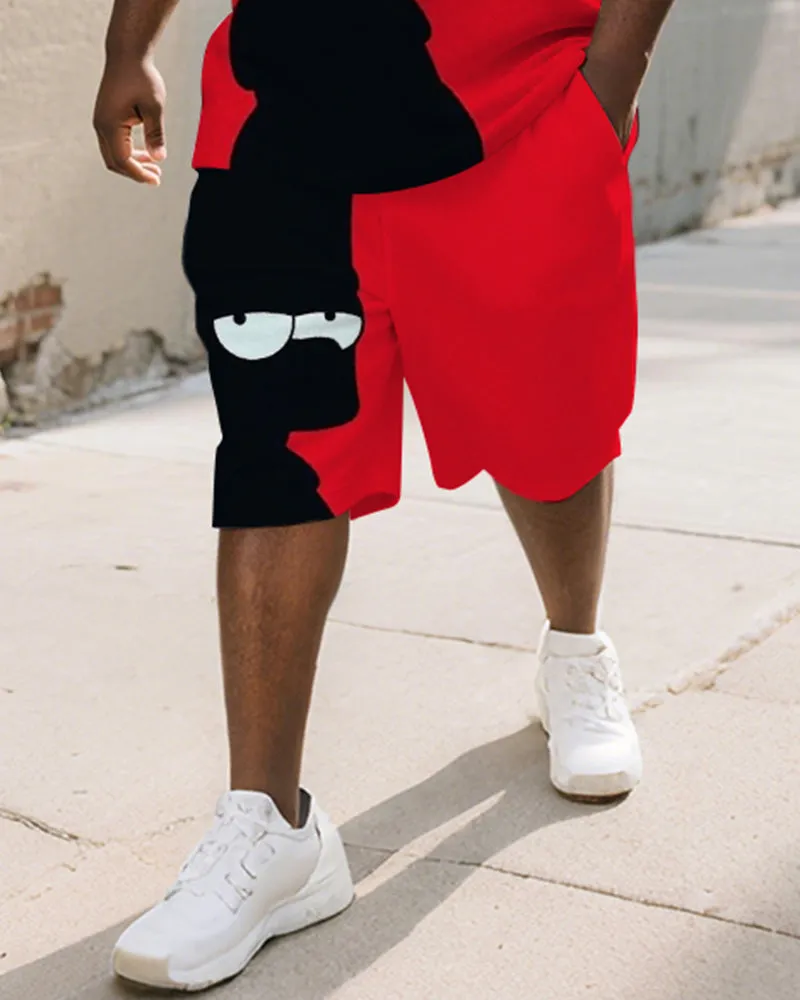 Men's Plus Size Black Red Cartoon Print Short Sleeve T-shirt Shorts Suit sold by Biggmans product image thumbnail 3