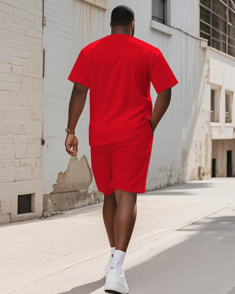 Men's Plus Size Black Red Cartoon Print Short Sleeve T-shirt Shorts Suit sold by Biggmans product image thumbnail 4