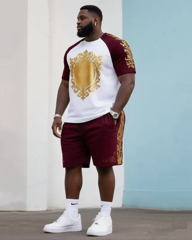 Big & Tall Men's Daily Casual Colorblock Retro Printed Round Neck T-Shirt Shorts Suit sold by Biggmans