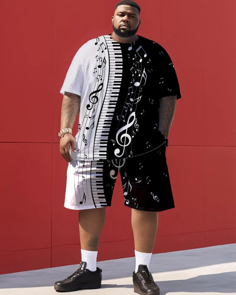 Black and White Color Matching Musical Note Print Men's Large Size Suit sold by Biggmans