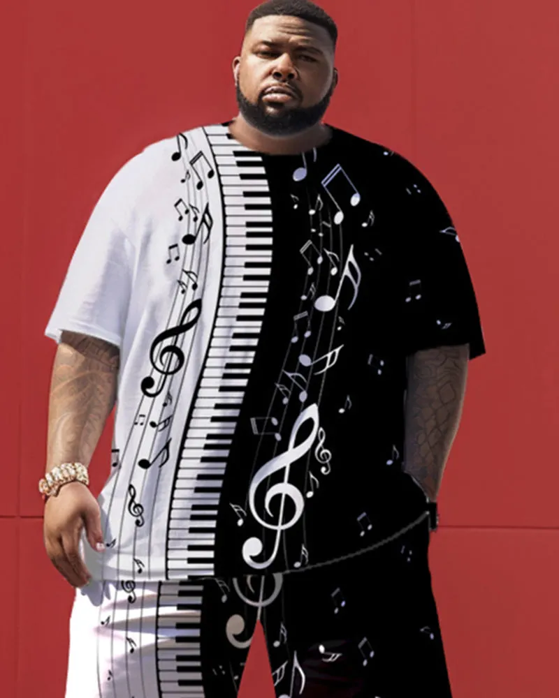 Black and White Color Matching Musical Note Print Men's Large Size Suit sold by Biggmans product image thumbnail 2