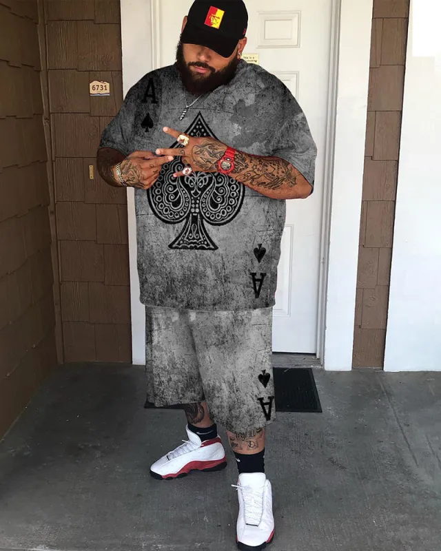 Men's Casual Spades Poker Print Short Sleeve T-shirt Sets sold by Biggmans