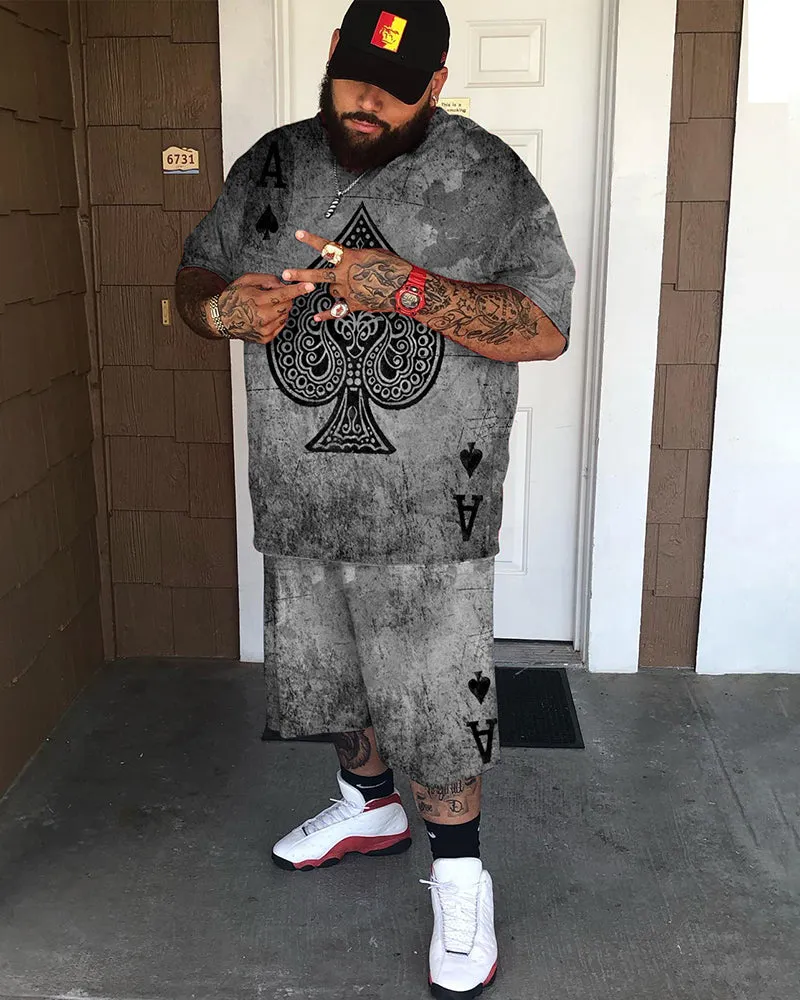 Men's Casual Spades Poker Print Short Sleeve T-shirt Sets sold by Biggmans