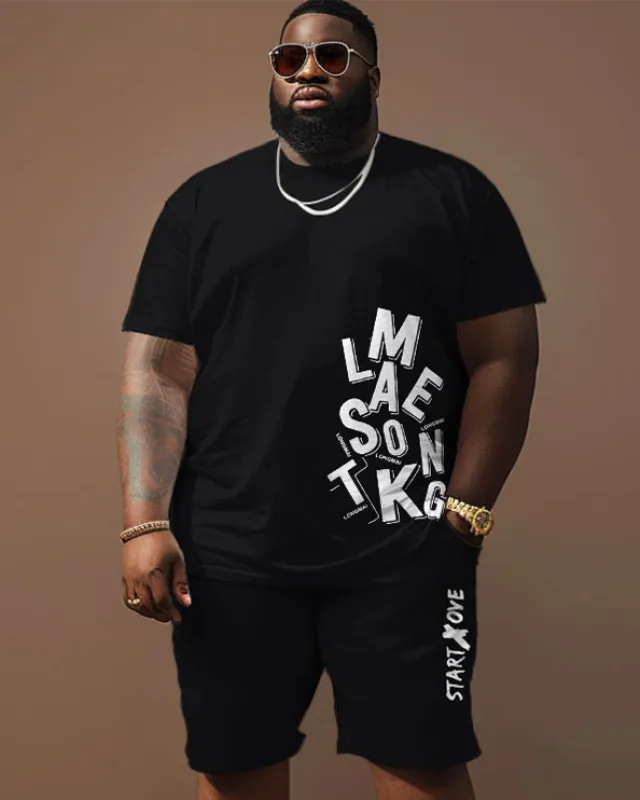 Street Casual Simple Letter Print Large Men's Set sold by Biggmans