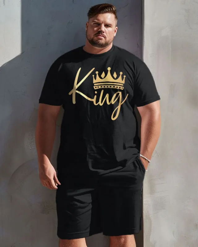 Men's Big & Tall Simple Golden Letter Print T-shirt Shorts Set sold by Biggmans