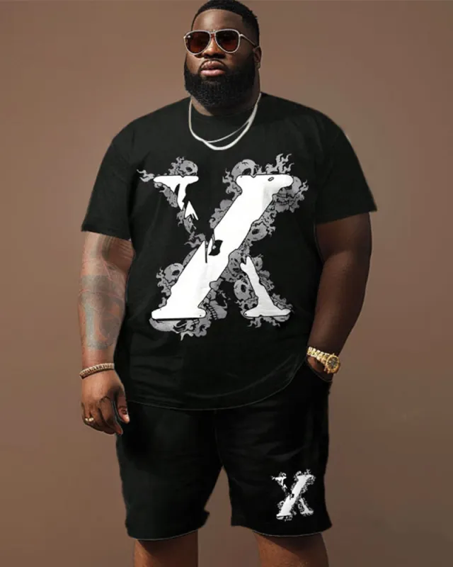 Big & Tall Men's Street Casual X Letter Print T-Shirt Shorts Set sold by Biggmans