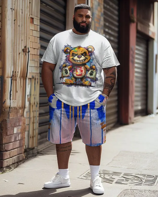 Men's Plus Size T-shirt & Shorts Tracksuit with Violence Bear Graffiti sold by Biggmans
