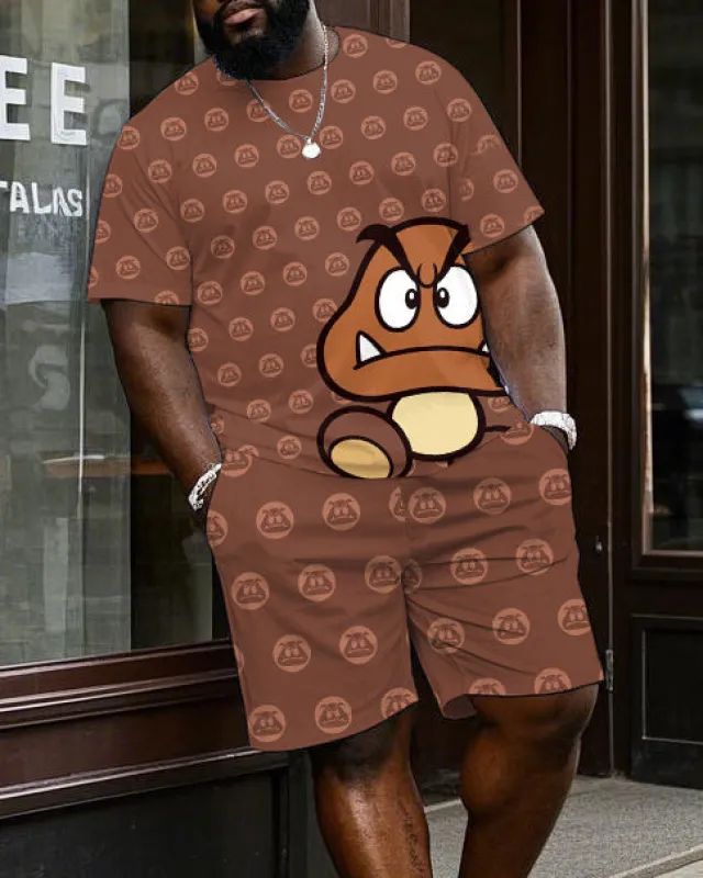 Men's Plus Size Classic Game Mushroom Prints T-Shirt Shorts Suit sold by Biggmans