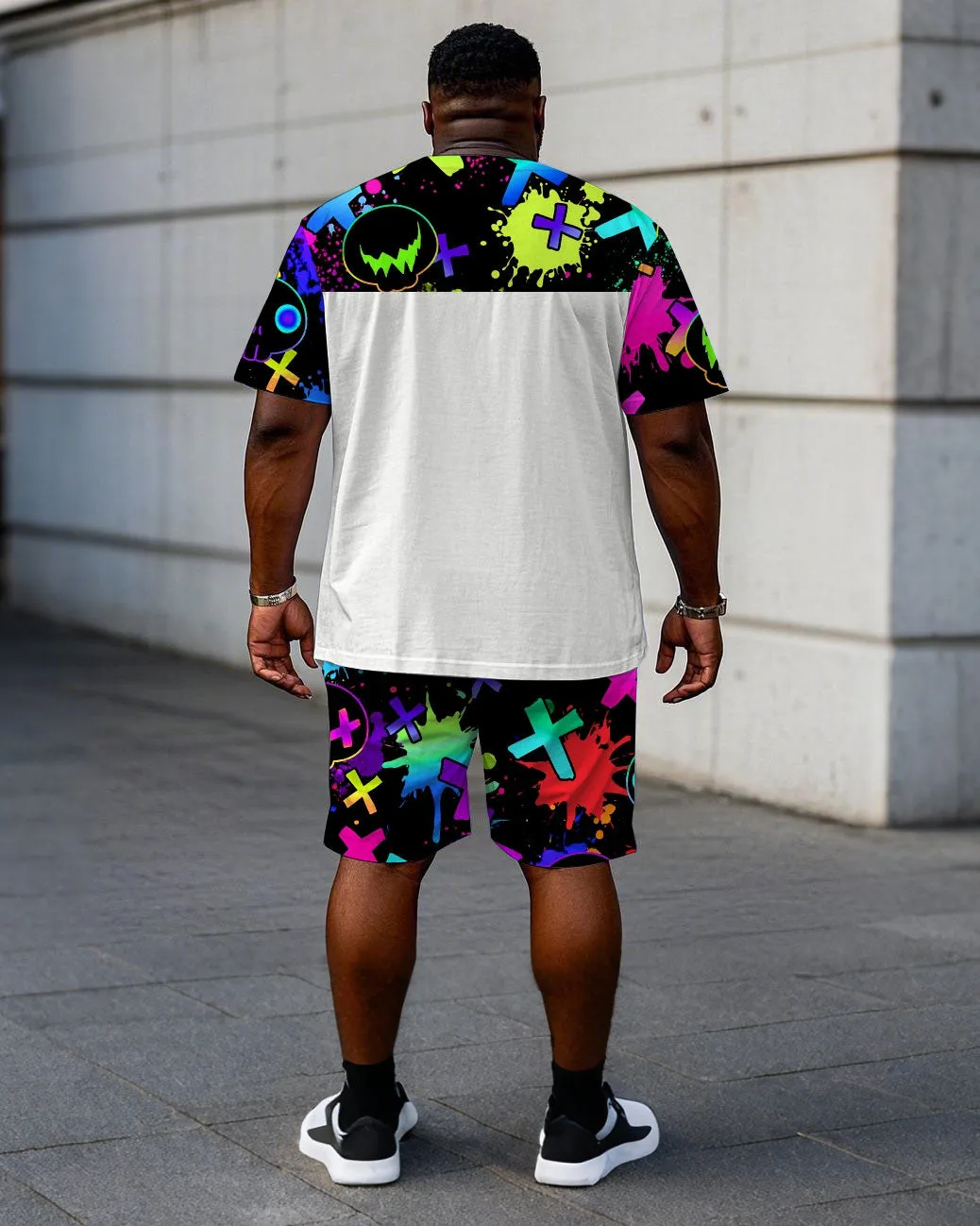 Men's Plus Size Street Graffiti King Print Short Sleeve T-Shirt Shorts Suit sold by Biggmans product image thumbnail 4