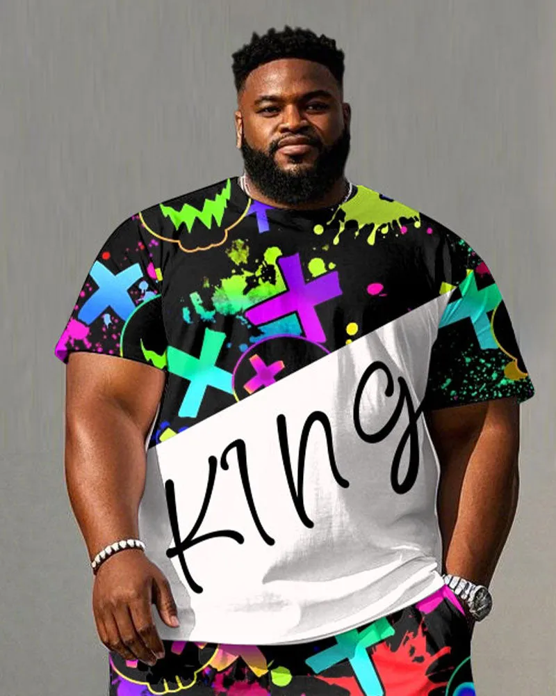 Men's Plus Size Street Graffiti King Print Short Sleeve T-Shirt Shorts Suit sold by Biggmans product image thumbnail 2