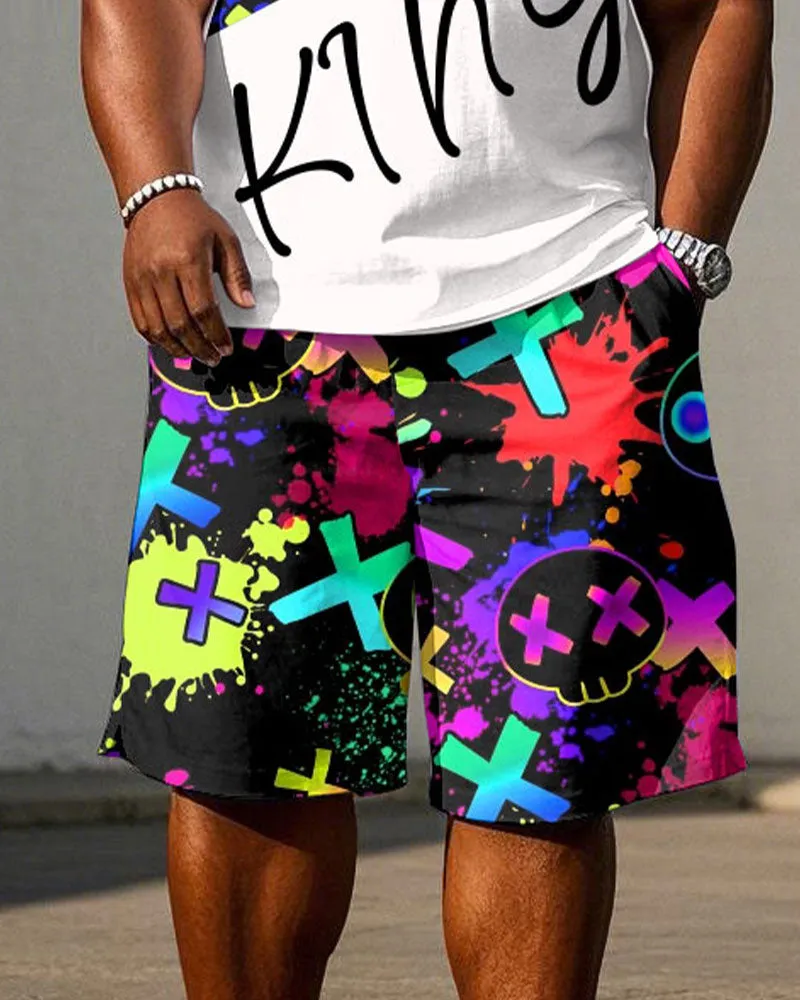 Men's Plus Size Street Graffiti King Print Short Sleeve T-Shirt Shorts Suit sold by Biggmans product image thumbnail 3