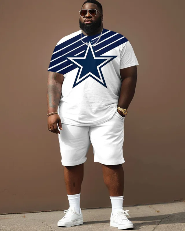Men's Plus Size Cowboy Blue Stars Short Sleeve T-Shirt Shorts Suit sold by Biggmans