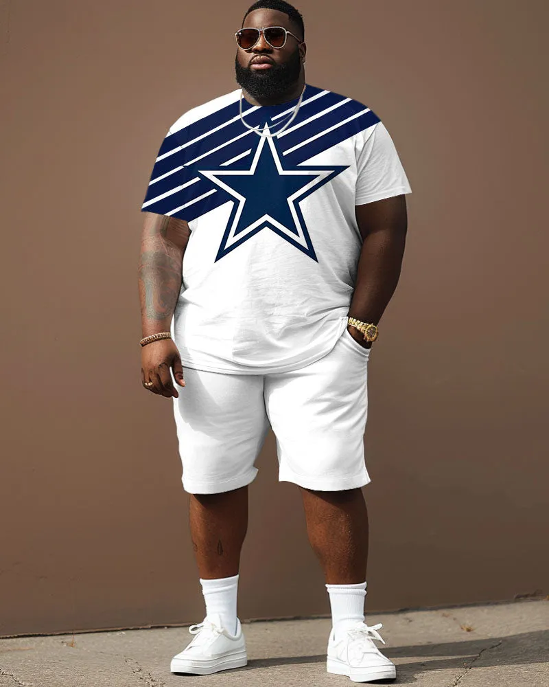Men's Plus Size Cowboy Blue Stars Short Sleeve T-Shirt Shorts Suit sold by Biggmans