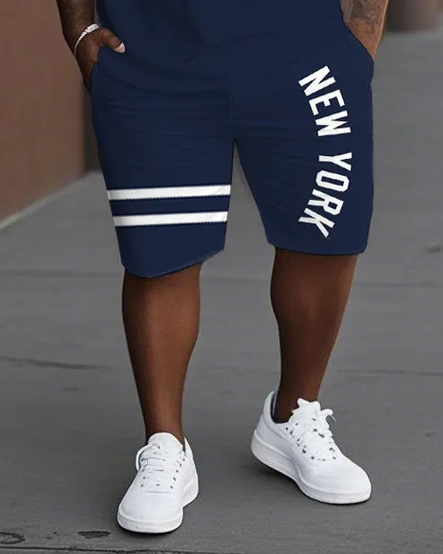 Men's Plus Size Old School New York Lettering Stripes Short Sleeve T-Shirt Shorts Suit sold by Biggmans product image thumbnail 3
