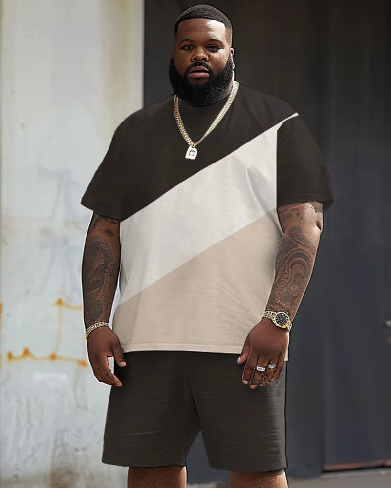 Casual Trendy Color Block Tee Shirt & Shorts Set for Big & Tall Men sold by Biggmans