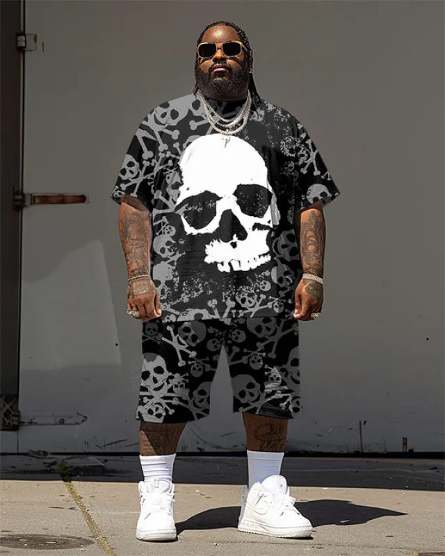 Big & Tall Men's Street Hip Hop Skull Print T-Shirt Shorts Set sold by Biggmans