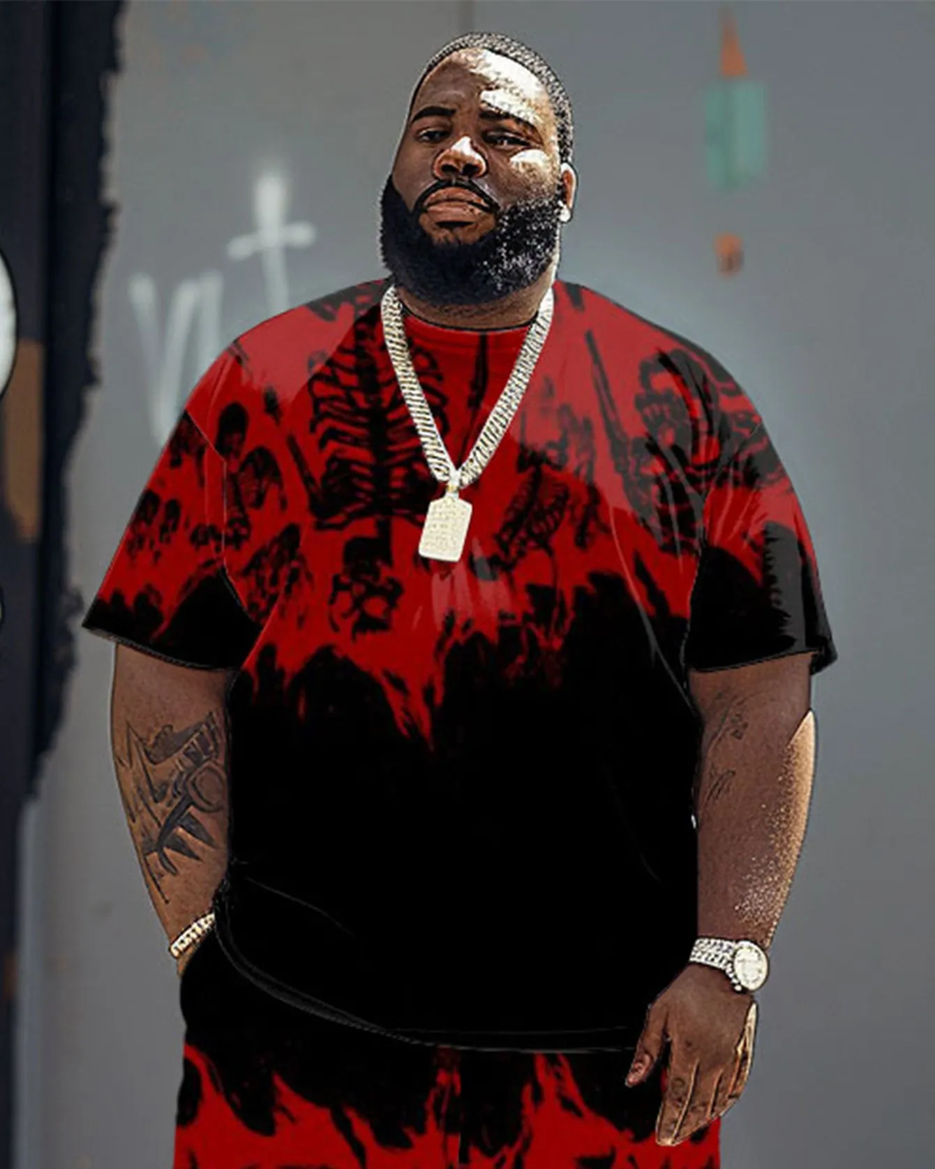 Men's Big & Tall Street Fashion Horror Skeletons In Fire Print T-Shirt Shorts Set sold by Biggmans product image thumbnail 2