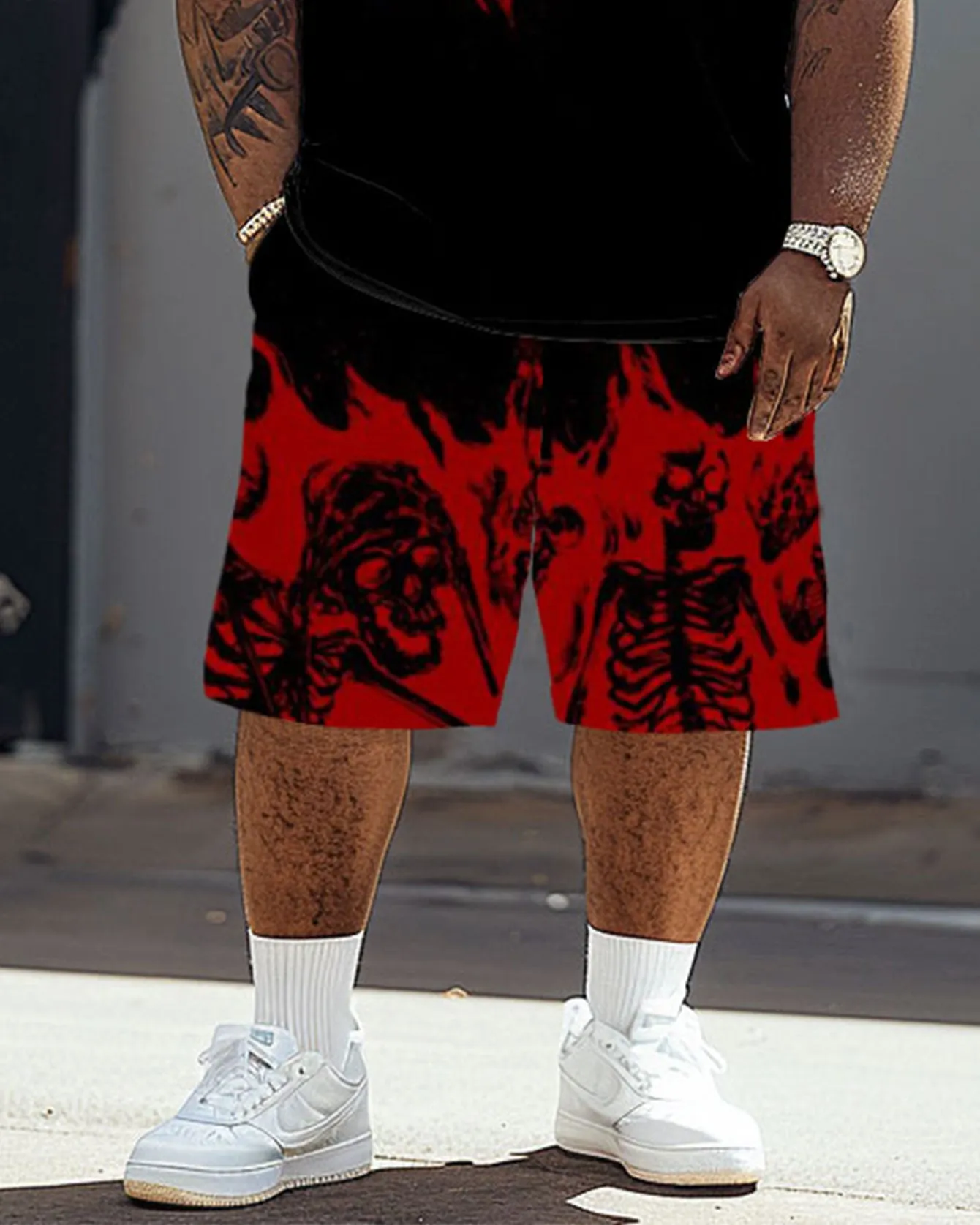 Men's Big & Tall Street Fashion Horror Skeletons In Fire Print T-Shirt Shorts Set sold by Biggmans product image thumbnail 3