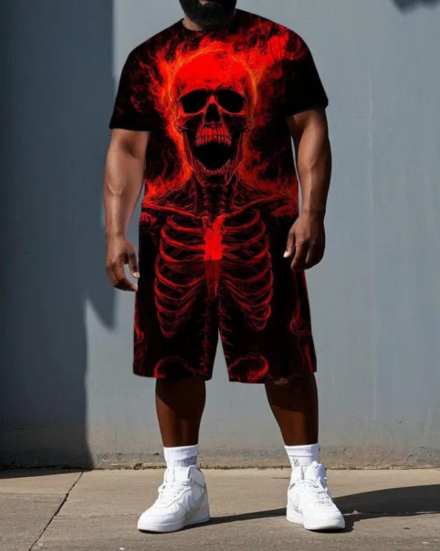 Still Standing Even No Flesh Big & Tall Men's Skull Print Outdoor Short Sleeve T-shirt 2-Piece Set sold by Biggmans