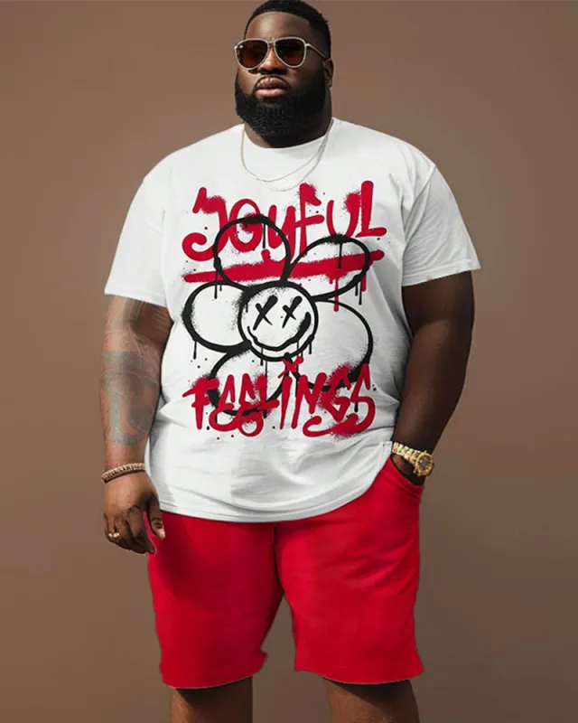 Men's Plus Size Street Casual Graffiti Flower Letter Print T-Shirt Shorts Suit sold by Biggmans