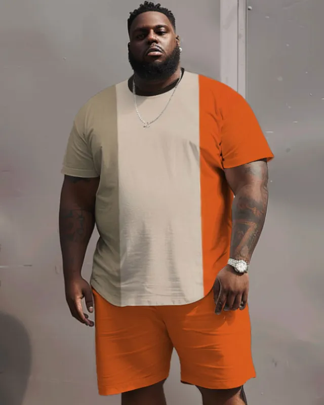 Casual Colorblock Big & Tall Men's T-shirt Shorts Two-Piece Set sold by Biggmans