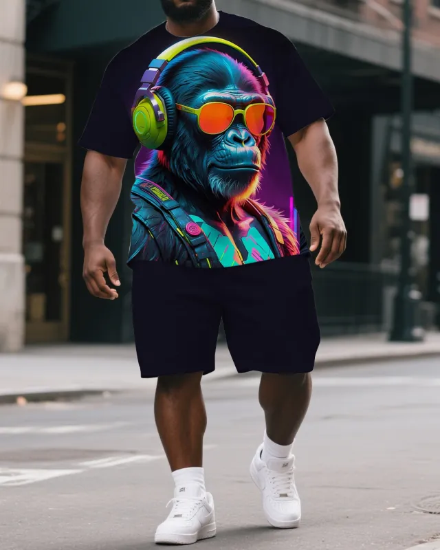 Men's Hip Hop Dreamy Nylon Gorillas Print Casual Big & Tall Short-Sleeve T-shirt & Short Set sold by Biggmans