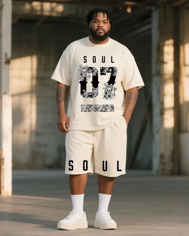 Big & Tall Men's Vintage Painting SOUL 07 Floral Print Round Neck Short Sleeve T-Shirt Shorts Suit sold by Biggmans
