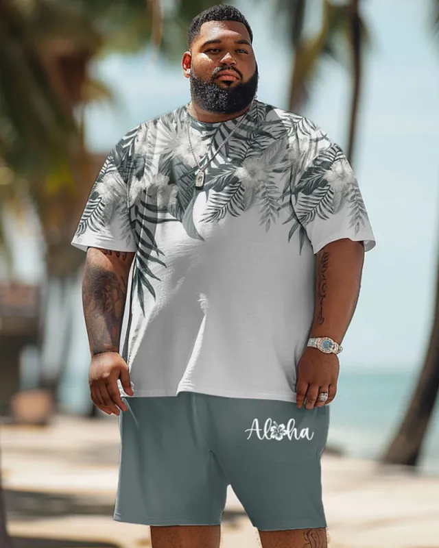 Men's Plus Size Hawaiian Floral Alphabet Print T-Shirt Shorts Set sold by Biggmans