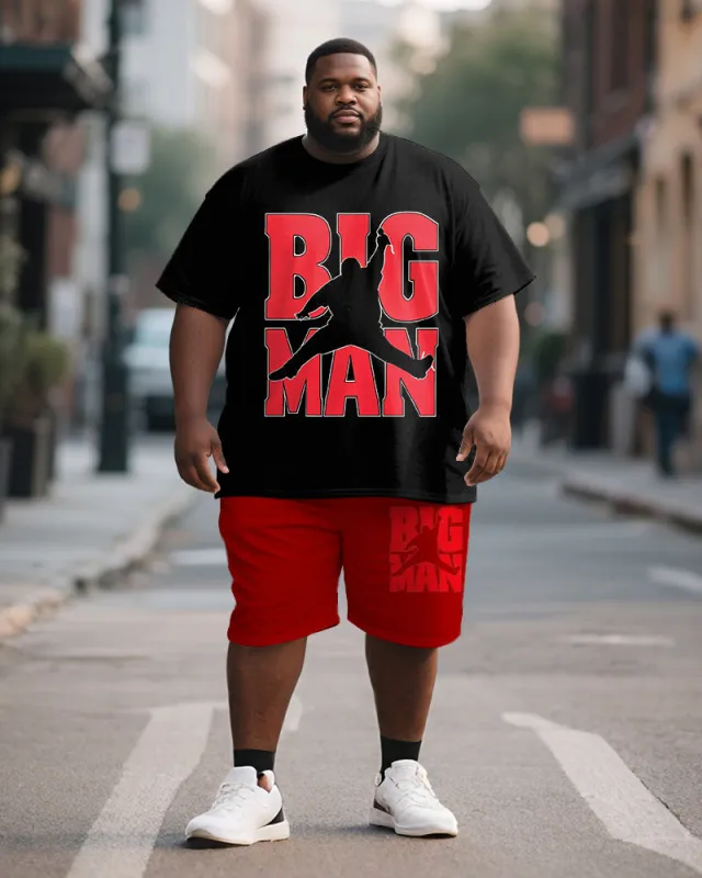 Men's Plus Size Black Big Man Cartoon Print Short Sleeve T-Shirt Shorts Suit sold by Biggmans