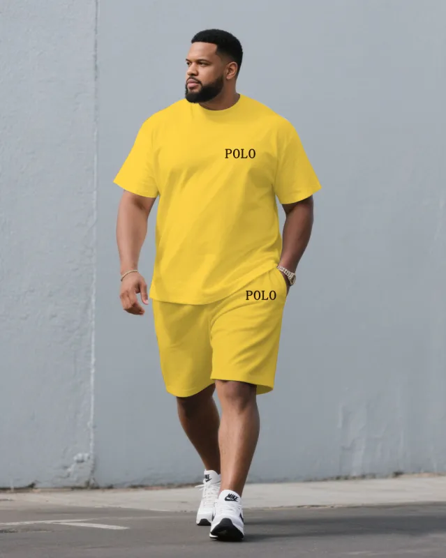Men's Plus Size Yellow & Khaki & Red & Sapphire Clear Color Chest Small Label Printed Crewneck Short-sleeved T-shirt Half-length Pants Suit sold by Biggmans
