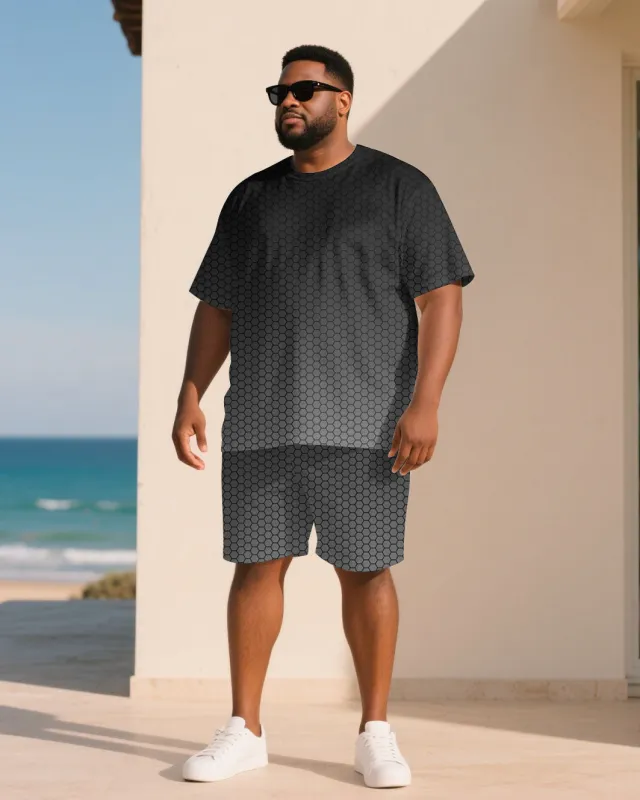 Big & Tall Men Black & Grey Gradient Honeycomb Jacquard Crewneck Short Sleeve T-Shirt Shorts Suit sold by Biggmans