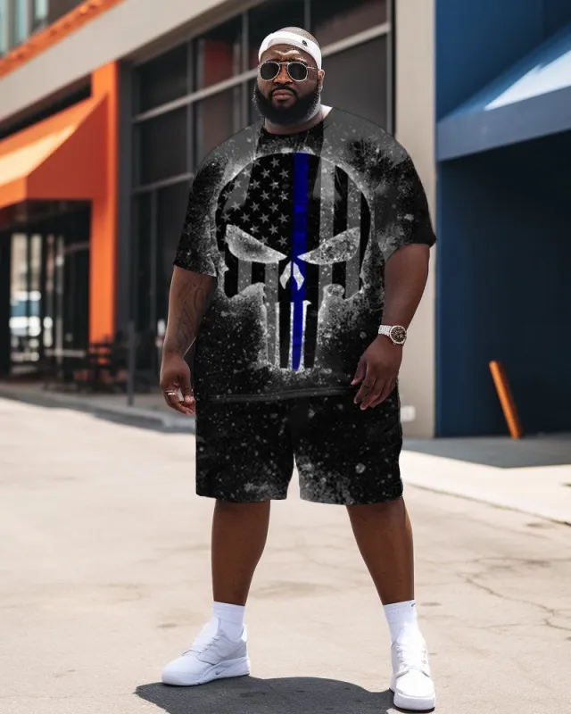 Independence Day Flag Skull Blue Print Large Men's Set sold by Biggmans
