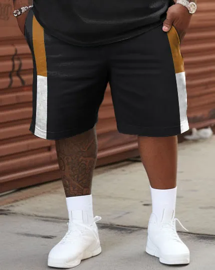 Men's Large Size Contrast Striped Patchwork T-shirt & Shorts Set sold by Biggmans product image thumbnail 3