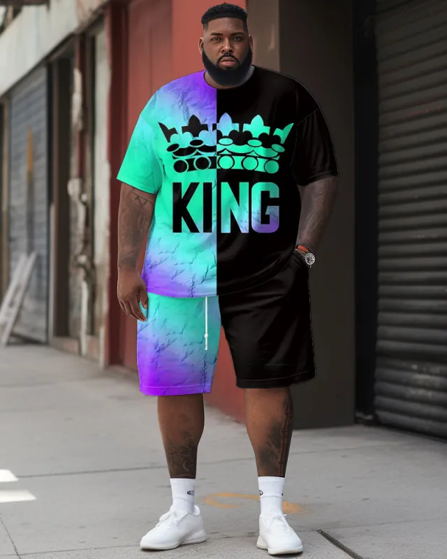 Street Casual Gradient Contrast Stitching King Crown Print Big & Tall Men's Set sold by Biggmans