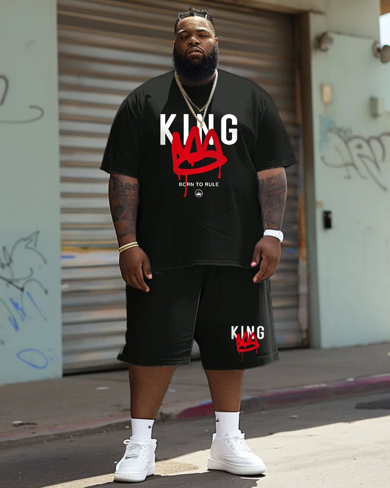 Big & Tall Guy's Casual Graffiti Crown King Alphabet Print T-Shirt Shorts Set sold by Biggmans product image thumbnail 2