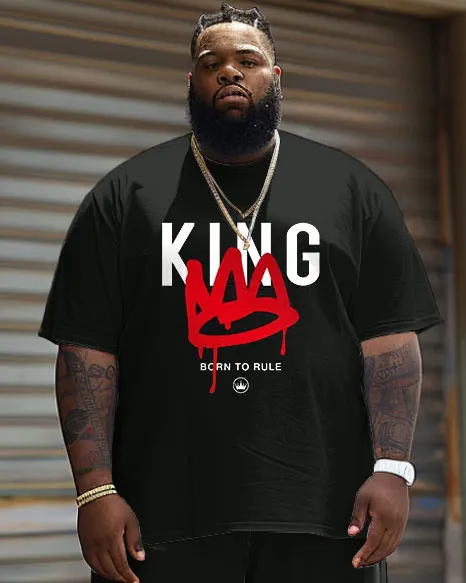 Big & Tall Guy's Casual Graffiti Crown King Alphabet Print T-Shirt Shorts Set sold by Biggmans product image thumbnail 3