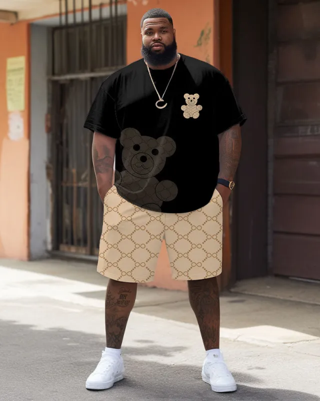 Men's Plus Size Bear Geometry Print T-Shirt Shorts Suit sold by Biggmans