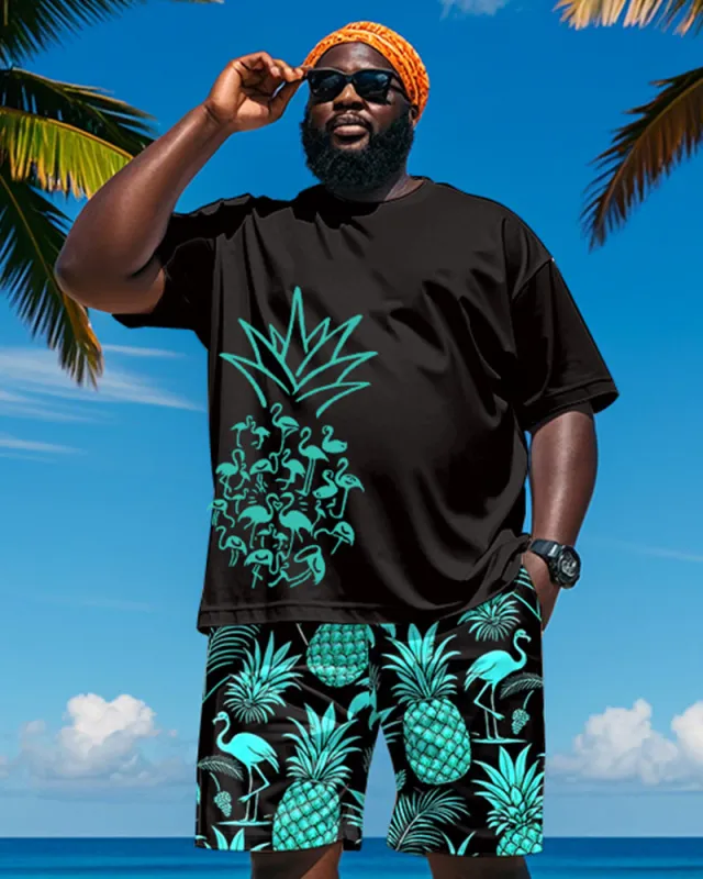 Men's Plus Size Hawaiian Pineapple Flamingo Print Short Sleeve T-Shirt Shorts Suit sold by Biggmans