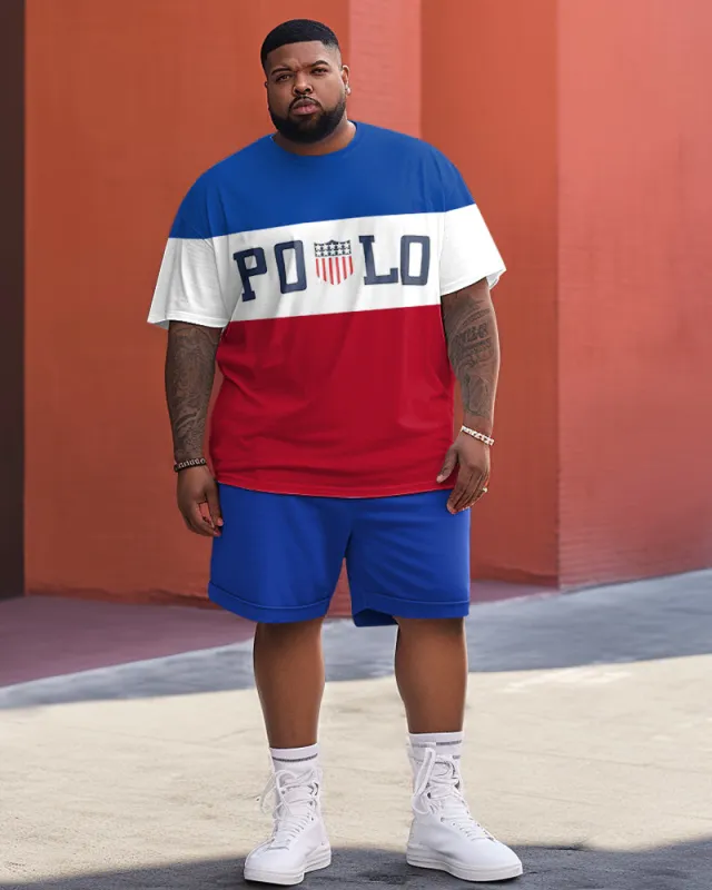 Men's Plus Size Polo Flag Printed Two-Piece Set sold by Biggmans